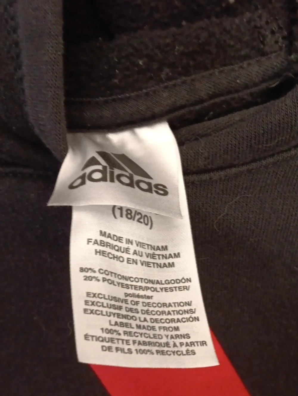 Adidas Black Crewneck Sweatshirt with Red Logo and Gray Stripe Accent On Sleeves